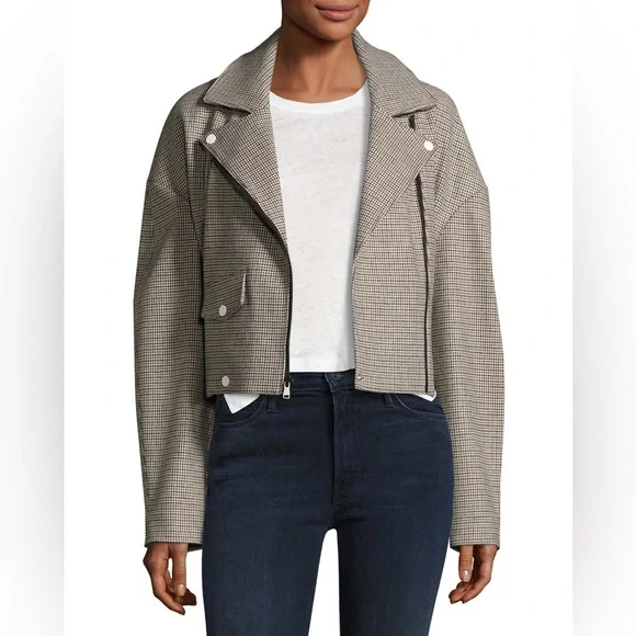 TIBI Atticus Houndstooth Moto Jacket M - Picture 2 of 9
